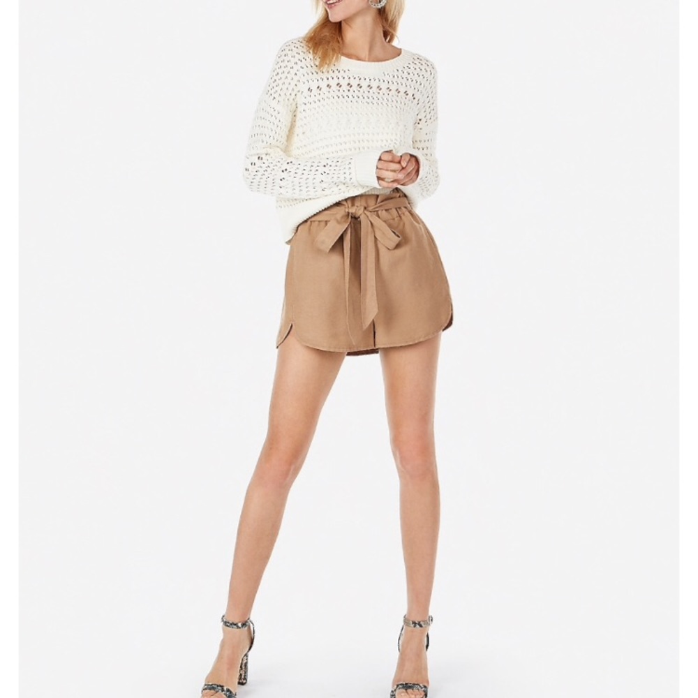 Express Plum High Waisted Sash Tie Utility Shorts